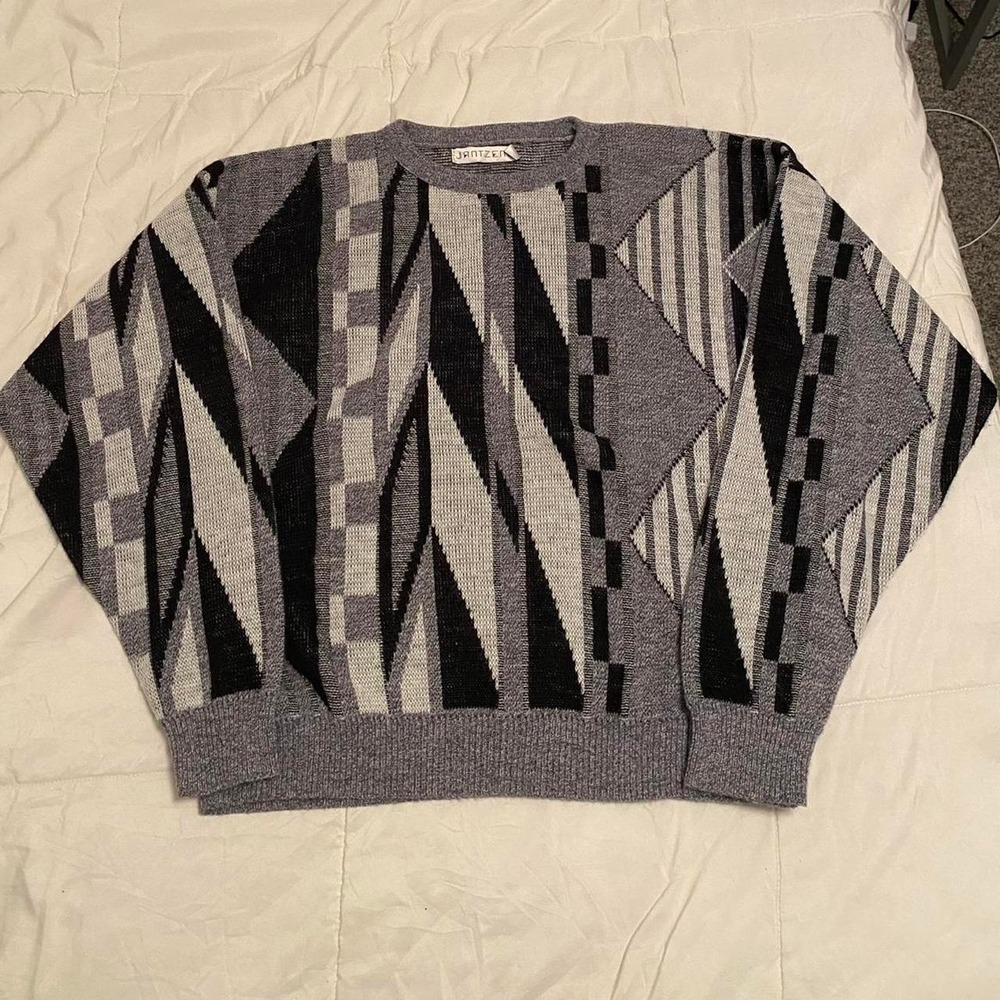 Vintage 90s Jantzen sweater knitwear, crazy geometric pattern L